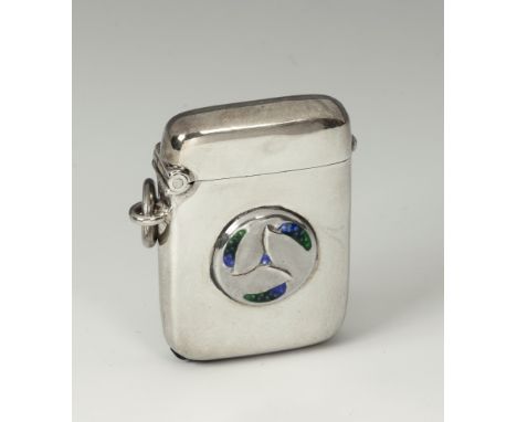 Archibald Knox for Liberty & Co Cymric silver & enamel vesta case, hallmarked for William Hair Haseler, Birmingham, 1911, the