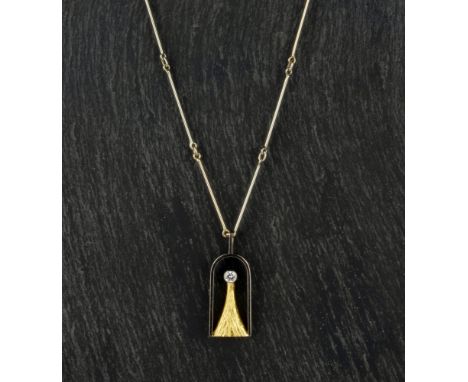 Bjorn Weckstrom for Lapponia - an 18ct white and yellow gold and diamond pendant, c.1977, stamped with trident motif, 750 Z7 