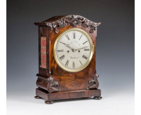 A William IV mahogany cased double fusee bracket clock, eight day double fusee movement, silvered dial with Roman numerals an