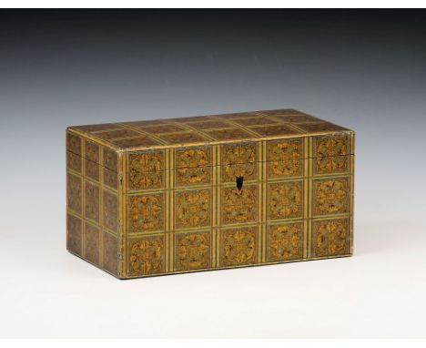 A Victorian transfer printed tea caddy, last quarter 19th century, possibly Scottish, of rectangular form, the exterior with 