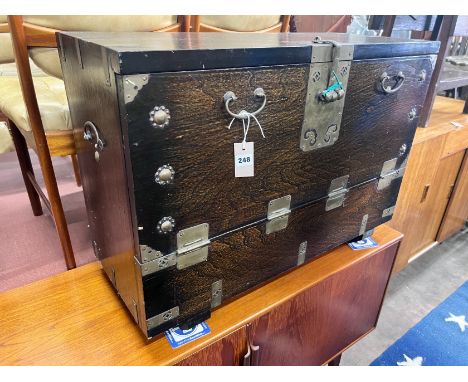 A Korean brass mounted ebonised wood trunk, width 85cm *Please note the sale commences at 9am.