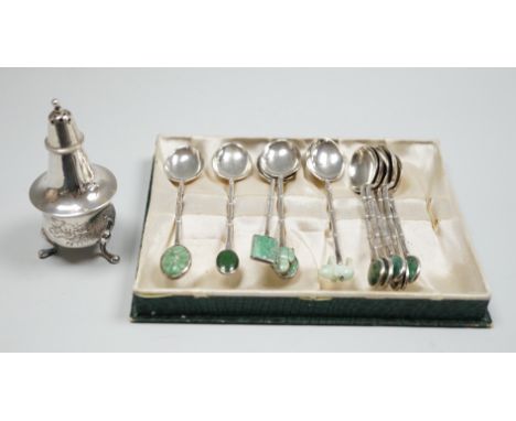 A late 19th/early 20th century Chinese Export sterling condiment by Tack Hing, Hong Kong and two sets of six Chinese white me