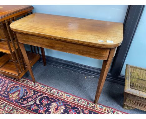 A George III mahogany card table, width 91cm, depth 45cm, height 73cm *Please note the sale commences at 9am.