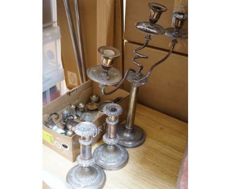 A three light two branch candelabra and mixed plate