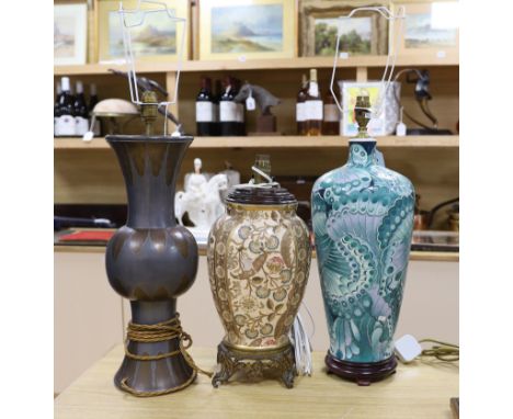 Two ceramic and metal and ceramic lamp (3), tallest 46cms high