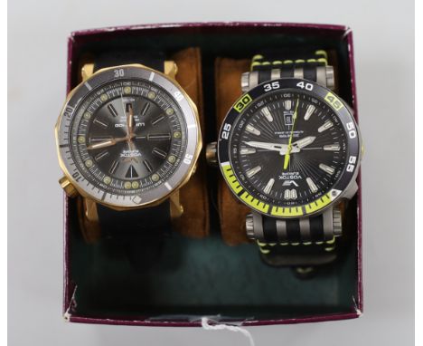 A gentleman's modern gilt steel Vostok Europe Lunokhod Helium valve automatic wrist watch and a titanium cased Vostok Europe 