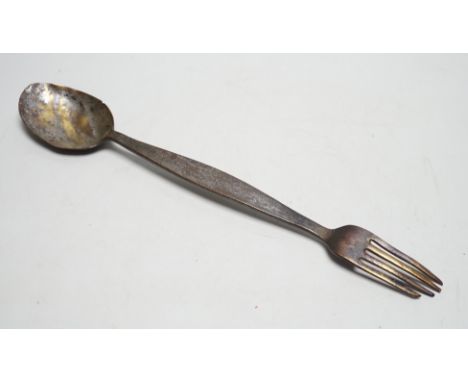 A large and unusual 19th century combined workman’s spoon / fork, 34.5cm