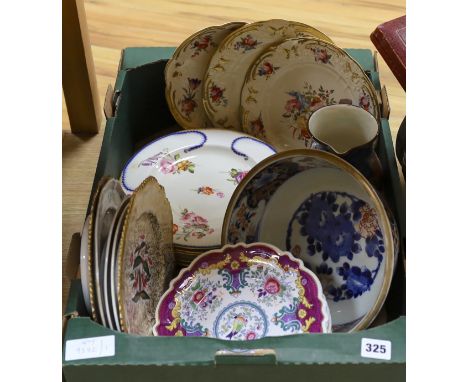 A collection of 19th and 20th century Worcester, Spode, Derby plates and Royal Doulton jug