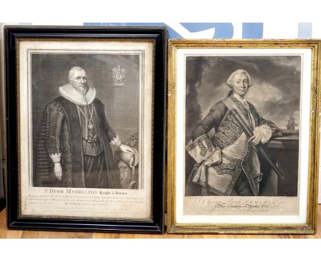 McArdell after Thomas Hudson, mezzotint, Portrait of Sir George Pocock, Admiral of the Blue, visible sheet 36 x 26cm and an e