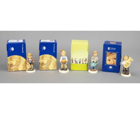 Konvolut aus 4 Hummelfiguren, Goebel, darunter: Ganz schön schwer, Exclusive Edition, 2015, sign., polychrom bemalt, Modellnr