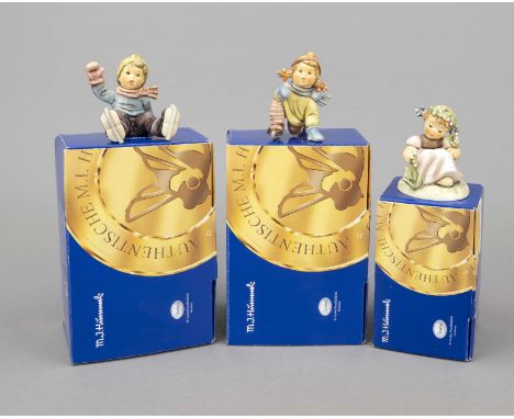 Konvolut aus 3 Hummelfiguren, Goebel, darunter: Maiglöckchen, 1999, sign., polychrom bemalt, Modellnr. 835, H. 11 cm; Hilfst 