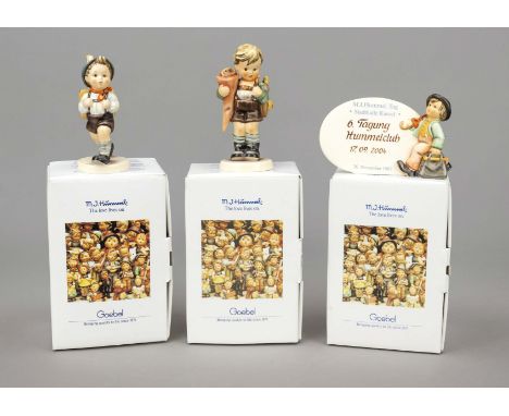 Konvolut aus 3 Hummelfiguren, Goebel, darunter: erster Schulgang, Entwurfsjahr 1937, sign., polychrom bemalt, Modellnr. 80, H