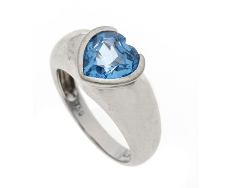 Carl Bucherer Blautopas-Herz-Ring WG 750/000 mit einem fac. Blautopas-Herz, 9,0 x 8,5 x 5,6 mm, RG 56, CB gestempelt, 6,6 g