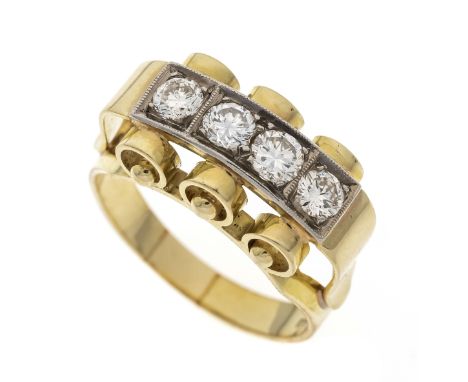 Riviére Brillant-Ring GG 585/000 mit 4 Brillanten, zus. 0,75 ct l.get.W/VS, RG 59, 6,0 g