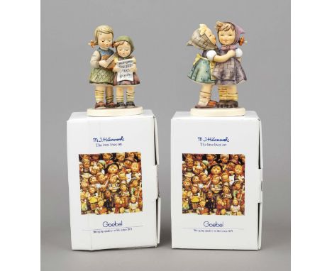 Konvolut aus 2 Hummelfiguren, Goebel, darunter: Geburtstagsständchen, Entwurfsjahr 1955, sign., polychrom bemalt, Modellnr. 3