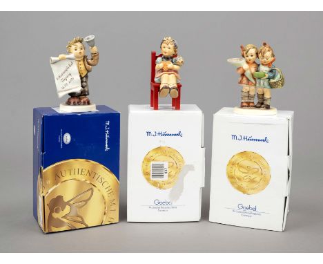 Konvolut aus 3 Hummelfiguren, Goebel, darunter: Hausmütterchen, Entwurfsjahr 1936, sign., polychrom bemalt, Modellnr. 52/0, H