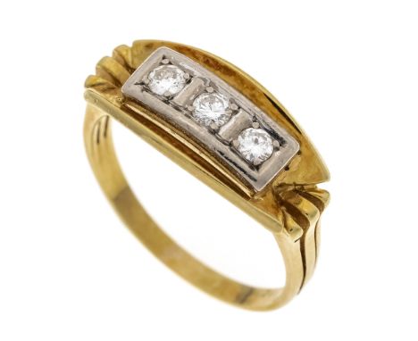 Brillant-Riviére-Ring GG/WG 585/000 ungest., gepr., mit 3 Brillanten, zus. 0,20 ct W/VS, RG 57, 4,5 g