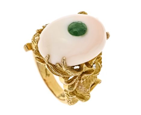 Design-Ring Italien GG 585/000 mattierte Ringschiene in Form zweier Feuer speiender Drachenmit 2 Brillanten als Augen, zus. 0
