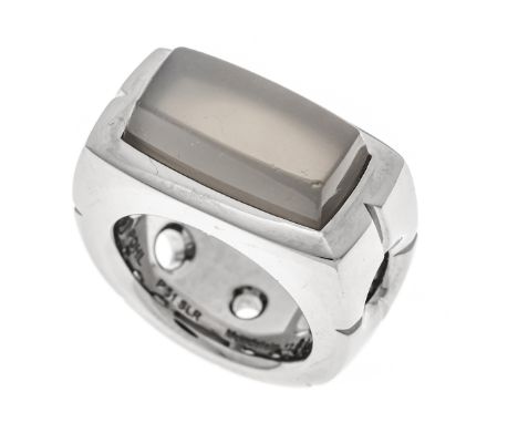 Jochen Pohl Design-Ring WG 750/000 mit einem Baguette-förmig geschliffenen grauen Mondstein 12,03 ct (punziert), RG 53, Pohl 