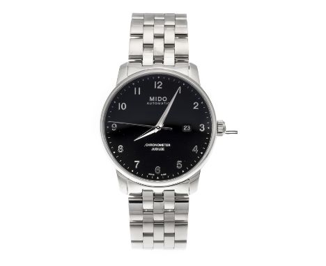 Mido Herrenuhr Automatik, Chronometer, Ref. M037.608.11.052.00 aus 2020, poliertes Stahlgehäuse und Gliederband, schwaerzes Z
