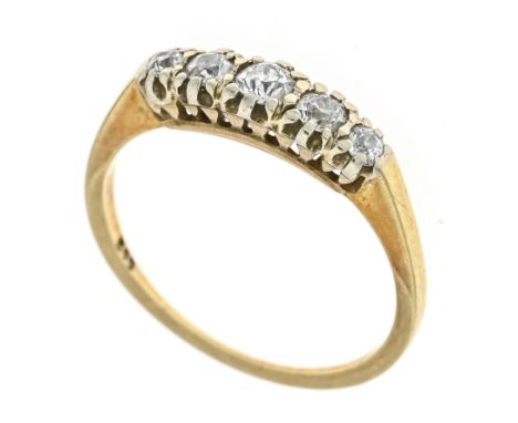 Altschliff-Diamant-Riviére-Ring GG/WG 585/000 mit 5 Altschliff-Diamanten, zus. 0,23 ct l.get.W/VS-SI, RG 52, 2,4 g