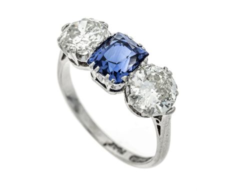 Art Déco Saphir-Diamant-Ring Platin, mit einem exzellenten im Scherenschliff fac. Saphir 1,68 ct in einem hochfeinen intensiv