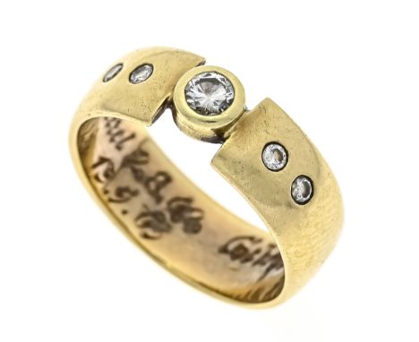 Brillant-Ring GG 585/000 mit 5 Brillanten, zus. 0,07 ct l.get.W/VS-SI, RG 56, persönliche Widmung eingraviert, 5,9 g