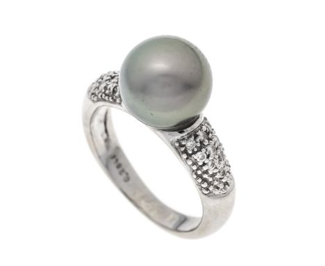 Tahiti-Brillant-Ring WG 585/000 mit einer feinen Tahitiperle 10 mm mit sehr wenig natürlichen Merkmalen und Brillanten, zus. 