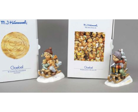 Konvolut aus 2 Hummelfiguren, Goebel, darunter: Aus der Bahn!, Erste Ausgabe 1997, 1997, sign., polychrom bemalt, Modellnr. 2