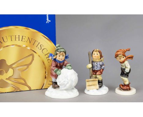 Konvolut aus 3 Hummelfiguren, Goebel, darunter: Mei ist die schwer, 1997, sign., polychrom bemalt, Modellnr. 2035, H. 13,9 cm