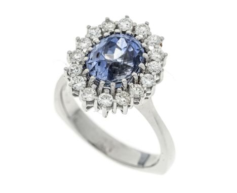 Saphir-Brillant-Ring WG 585/000 mit einem natürlichen, blauen, oval fac. Saphir 3,38 ct no indication of thermal treatment, i