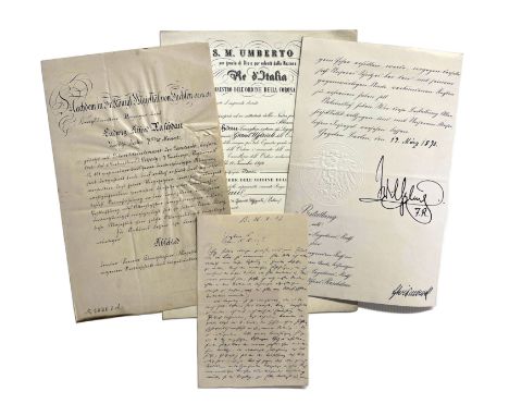 Sehr interessantes 17-tlg. Konvolut mit Schriftstücken, Briefen, Autographen und Ordens-Verleihungsurkunden (ca. 1884-1897) v