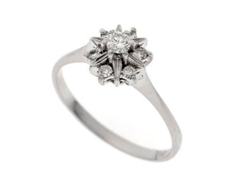 Brillant-Blüten-Ring WG 750/000 mit 7 Brillanten, zus. 0,15 ct W/VS-SI, RG 55, 2,5 g