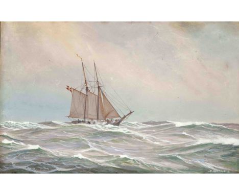 Konvolut von 8 Originalarbeiten versch. Künstler des 20. Jh.: Berthold Oehlwein (1869-1926), Segler auf schwerer See, Gouache