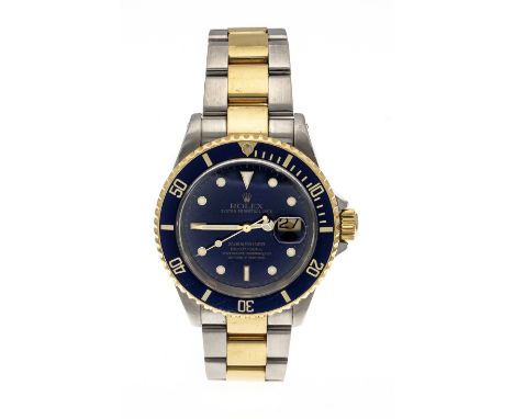 Rolex Submariner Oyster Perpetual Date, Chronometer, Stahl / 18ct. Gold, 300m WD, Ref. 16613 aus 12-2000, blaues Zifferblatt 