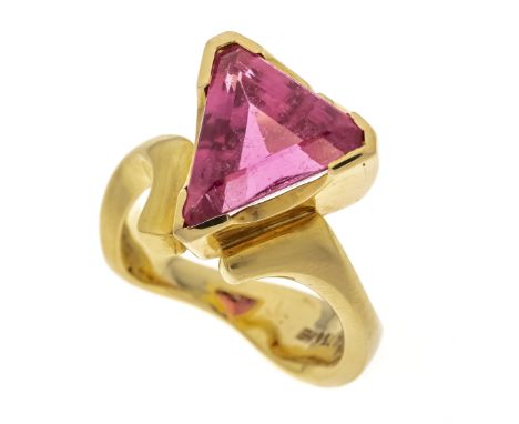 Rubellit-Ring GG 750/000 mit einem exzellenten unbehandelten, natürlichen im Triangelschliff fac. Turmalin 8,0 ct in einem le