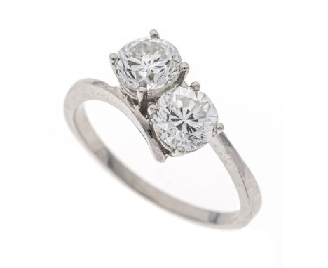 Brillant-Ring WG 585/000 mit 2 Brillanten, zus. 1,60 ct W-l.get.W/SI, RG 54, CR gestempelt, 2,6 g