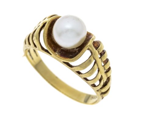 Akoyaperlen-Ring GG 585/000 mit einer cremeweißen Akoyaperle 7,0 mm, RG 57, 4,1 g