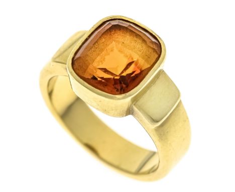 Citrin-Ring GG 750/000 mit einem oval fac. Citrin 11 x 9,5 mm in einem gelbstichigen bräunlichen Orange, Augenrein, RG 58, 13