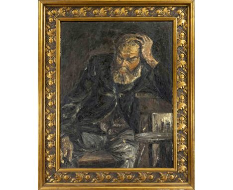 Anonymer Impressionist Anfang 20. Jh., Bildnis eines sinnierenden Mannes, Öl auf Lwd. in sehr pastosem Farbauftrag, unsign., 