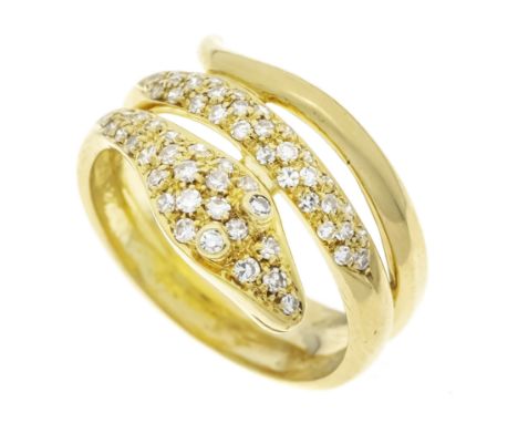 Schlangen Diamant-Ring GG 750/000 mit 58 Achtkant-Diamanten, zus. 0,58 ct W/VS, RG 61, 9,2 g
