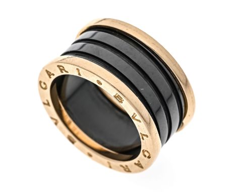 Bulgari-Bandring Zero 01 RG 750/000 und schwarze Keramik, 2 x BVLGARI auf beiden Ringseiten gestempelt, RG 57, Innen 57 Made 