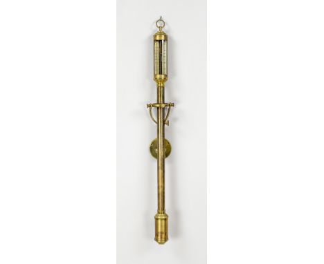Thermometer/Barometer mit kardanischer Aufhängung, Ende 19. Jh., Messing, Glas, Quecksilbersäule, leicht ber., H. 92 cm