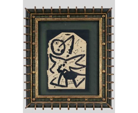 Joan Miró (1893-1983), ''Femme entourée d'oiseaux'', Tuschpinselzeichnung auf kartoniertem Umschlag, u. re. handsign. ''Miro'