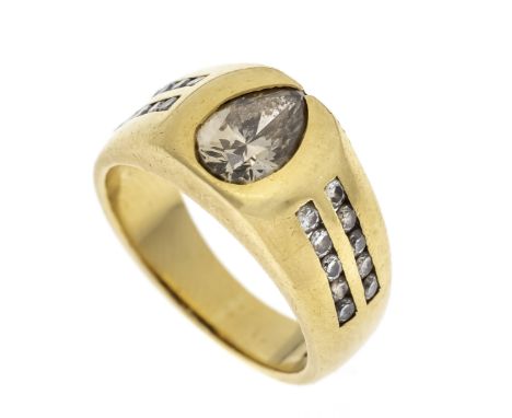 Diamant-Ring GG 750/000 mit einem Diamant-Tropfen 1,12 ct Fancy light-yellowish Brown/VVS-VS und 20 Brillanten, zus. 0,30 ct 