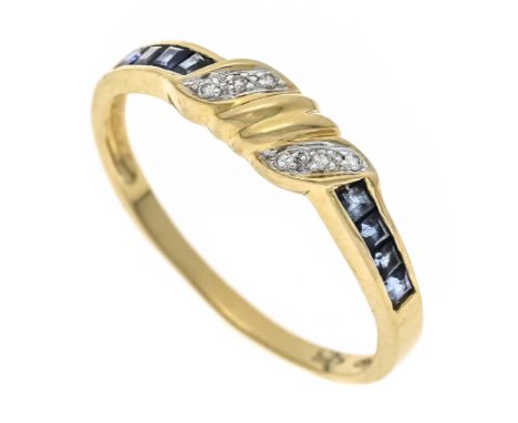 Saphir-Brillant-Ring GG 585/000 mit 8 Saphir-Carrés 1,5 mm und 6 Brillanten, zus. 0,03 ct W/SI, RG 56, 1,7 g