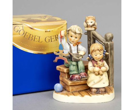 Große Hummelfigur, Goebel, Gesucht gefunden, Exclusivausgabe Serie Kindheitsträume, 1997, sign., zwei Kinder mit Spielzeug un
