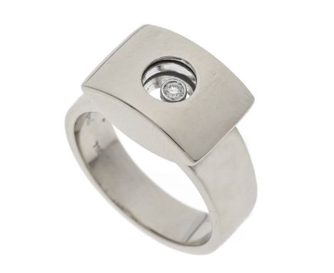 Vanli Design-Ring GG 750/000 mit einem Brillanten 0,05 ct W/VS in Zargenfassung frei beweglich hinter Glas, RG 64, Vanli gema