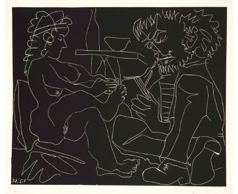 Pablo Picasso (1881-1973), ''Peintre dessinant et modèle nu au chapeau / Maler und Modell'', 1965, Linolschnitt auf Arches (W