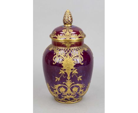Deckelvase sog. ''Apothekerbüchse'', KPM Berlin, Ende 19. Jh., 1. W., rote Reichsapfelmarke, Presszeichen 1H, Ovoider Korpus 